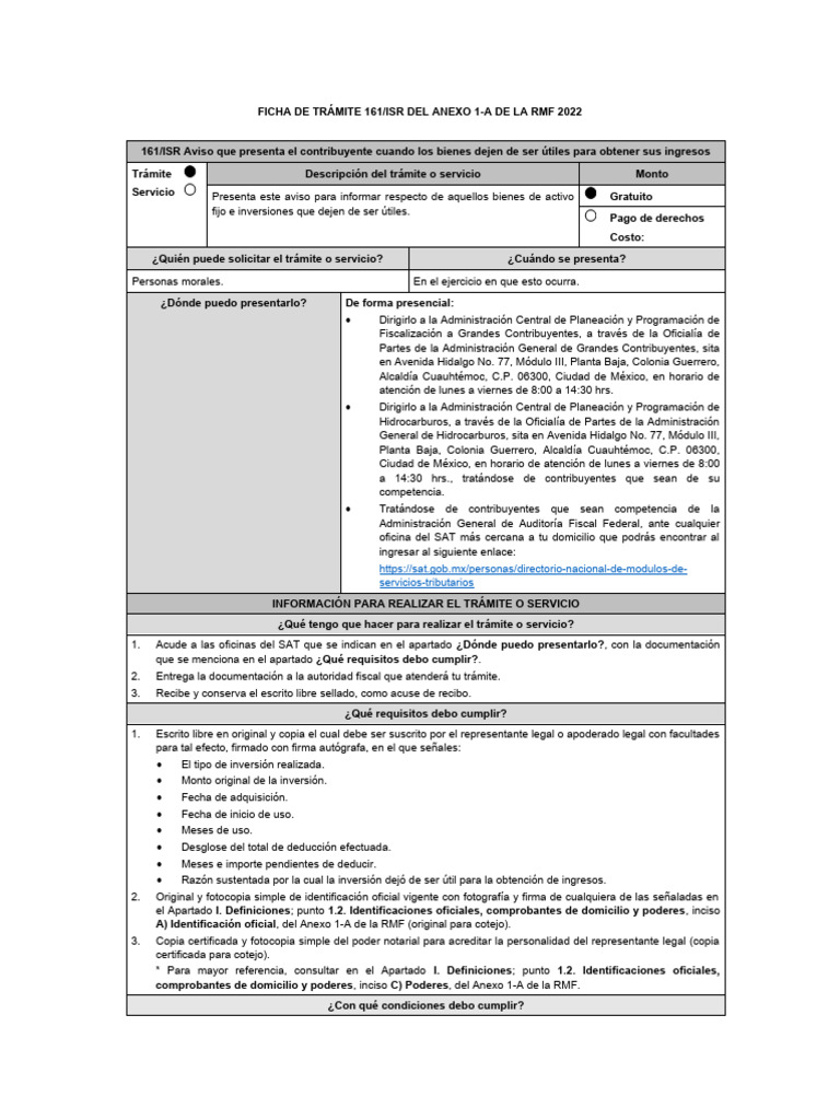 Ficha de Trámite 161 Isr. - FCH140 | Descargar gratis PDF | Gobierno