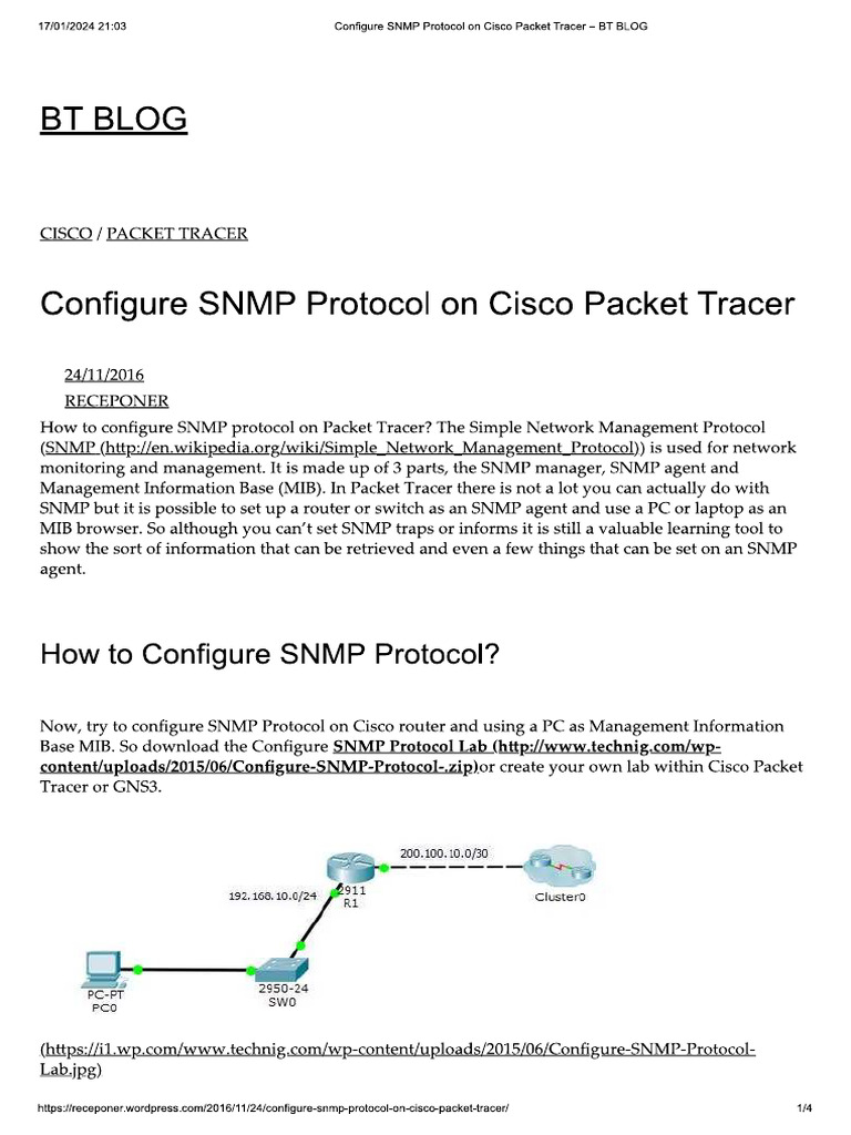 Configure SNMP Protocol On Cisco Packet Tracer - BT BLOG | PDF ...