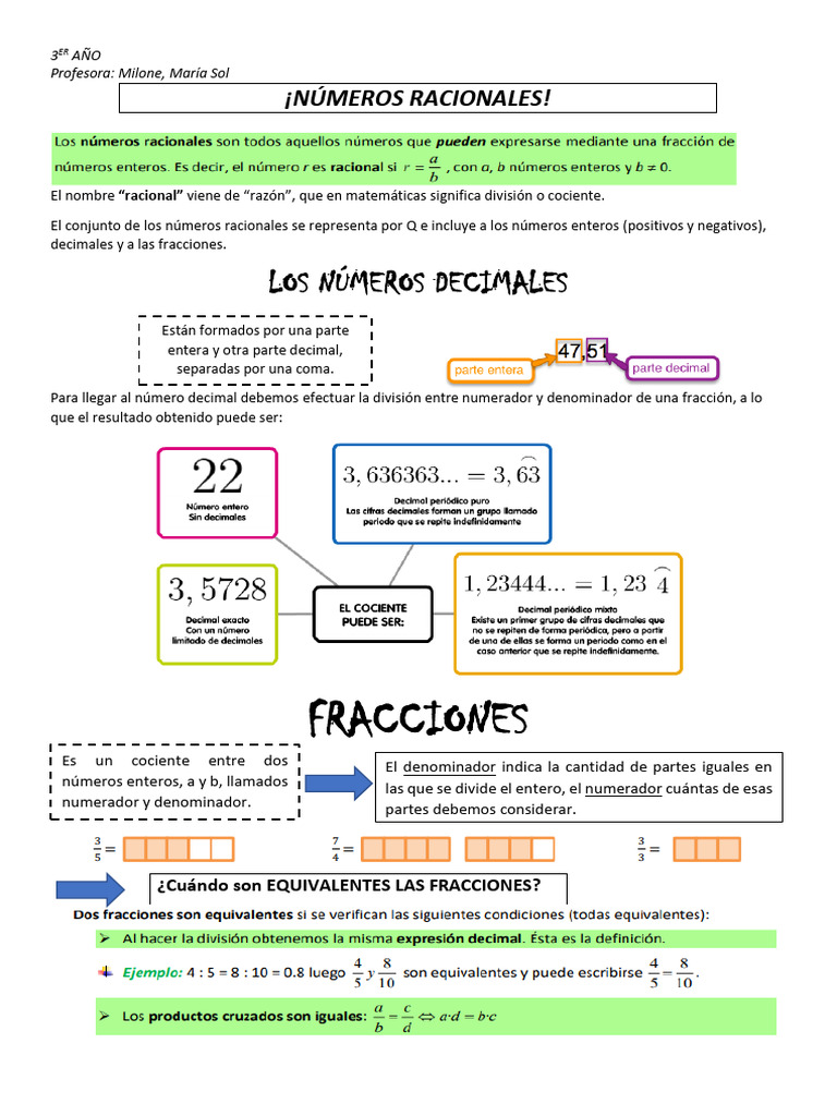 Números Racionales: Fracciones y Decimales | PDF | Número racional ...