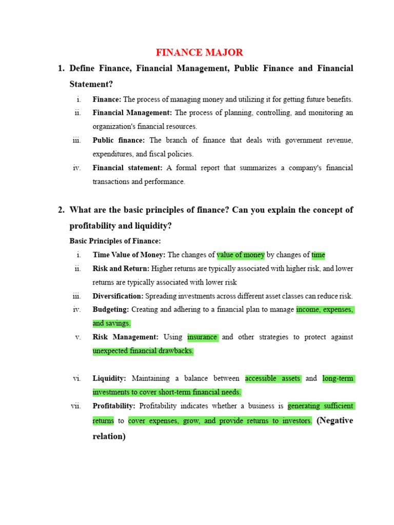 Finance Principles and Management Overview | PDF | Capital Budgeting ...