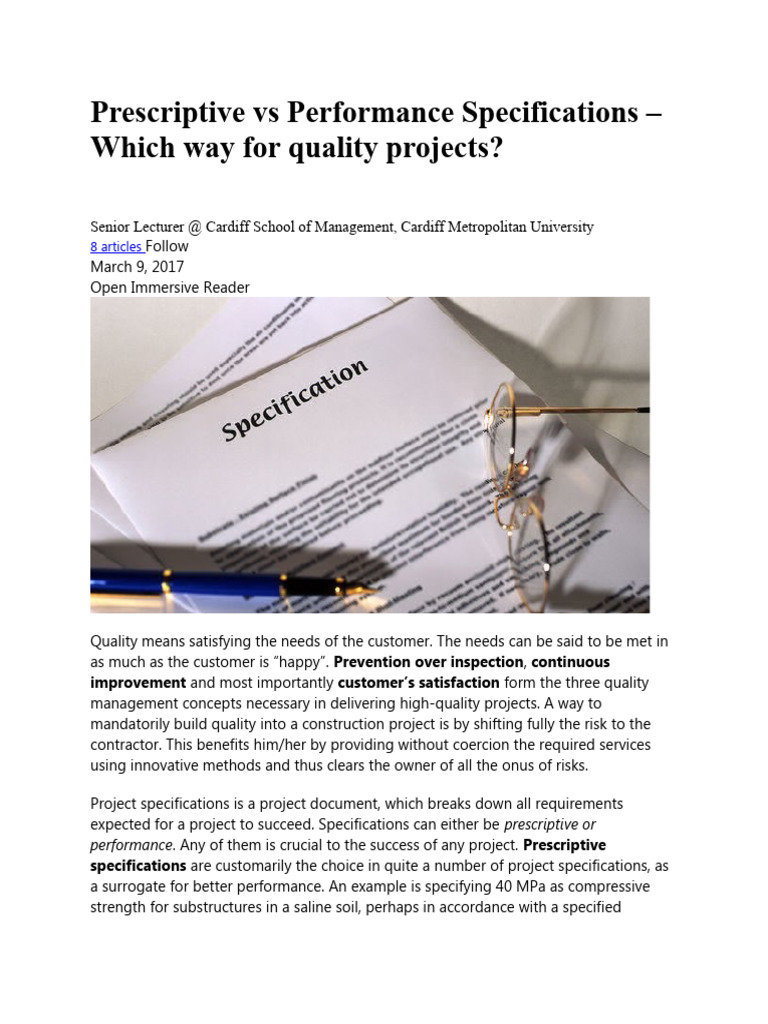 Prescriptive vs Performance Specifications | PDF | Specification ...