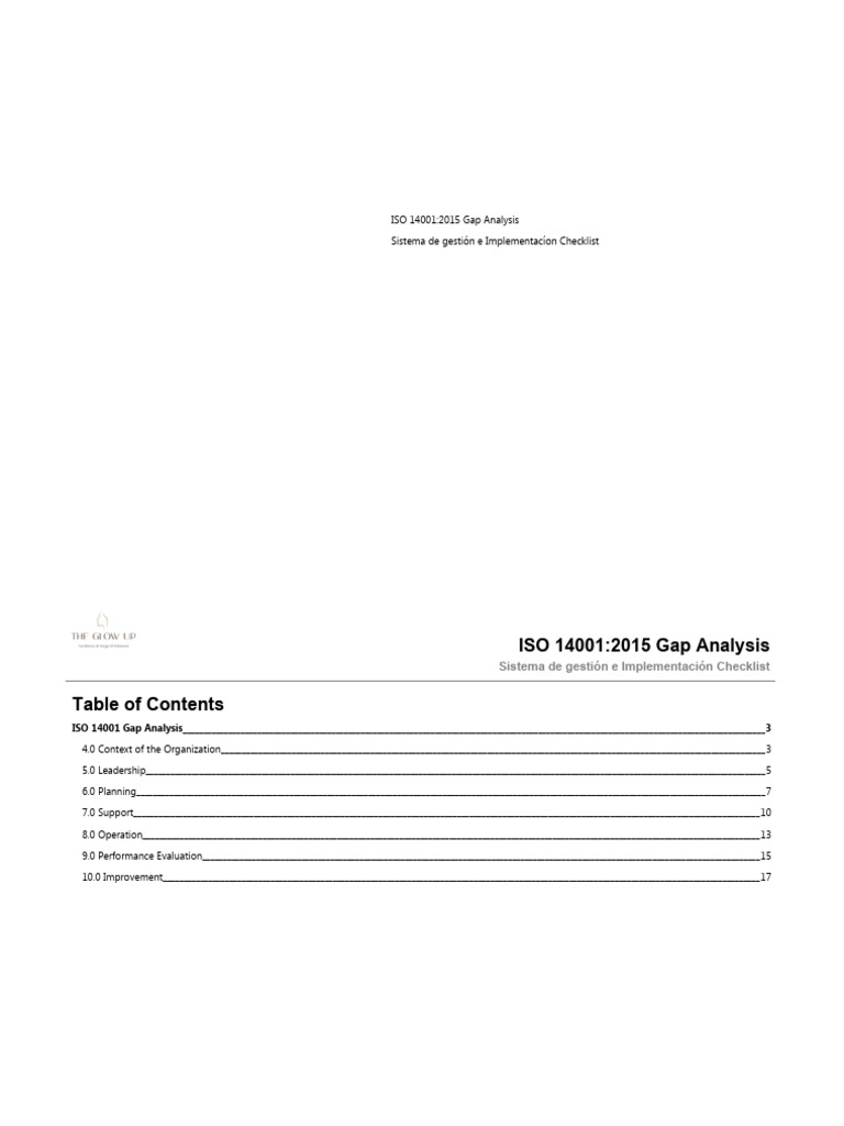 Iso 14001 2015 gap analysis implementation checklist pdf