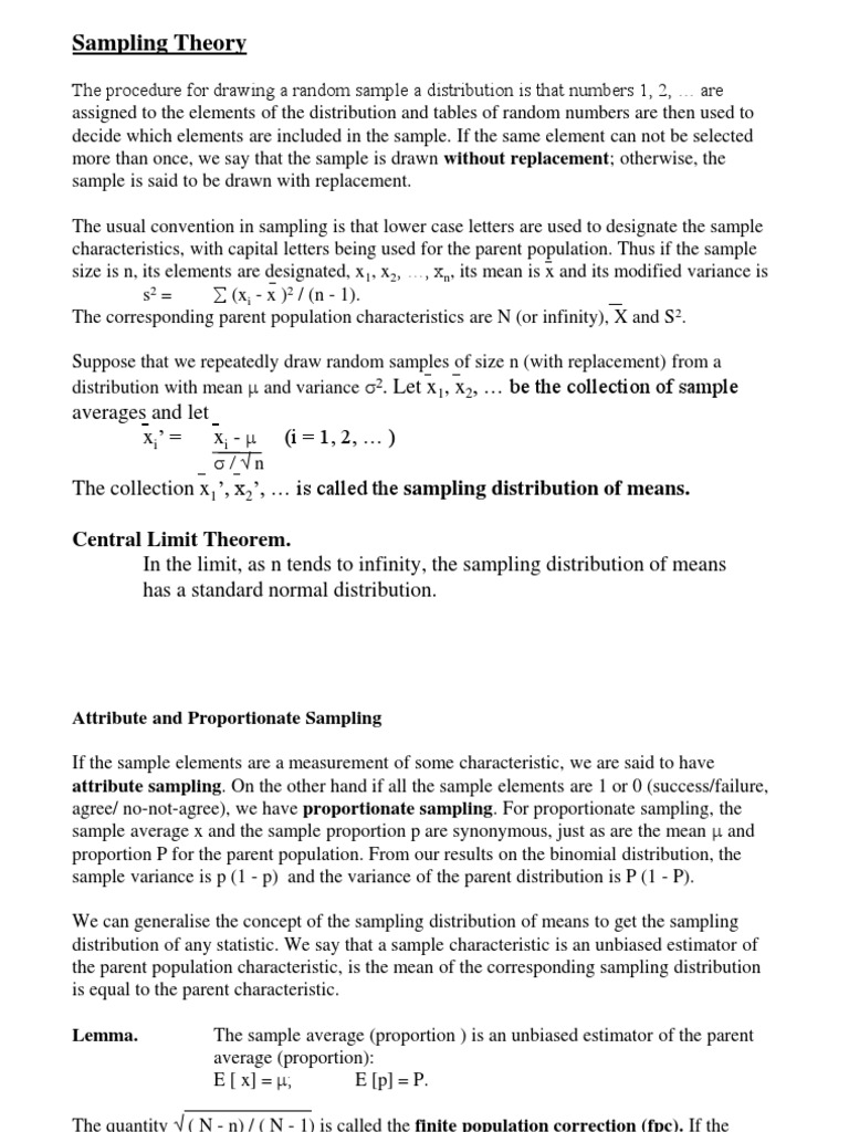Sampling Theory: Central Limit Theorem | PDF | Standard Error ...