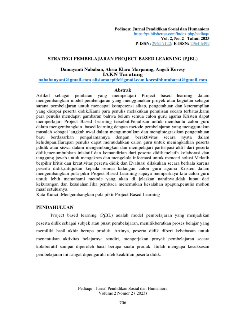 Strategi Pembelajaran Project Based Learning | PDF