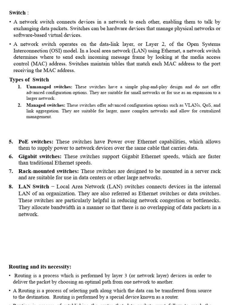 Network Switches & Routing Basics | PDF | Network Switch | Computer Network