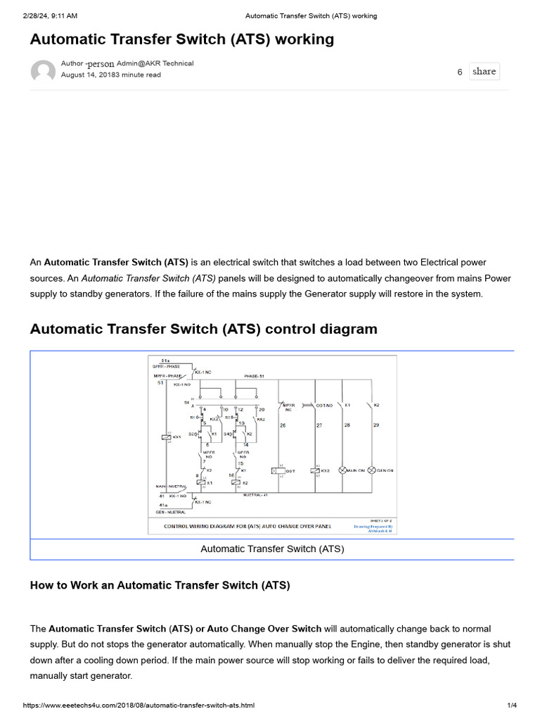 Automatic Transfer Switch (ATS) Working | PDF