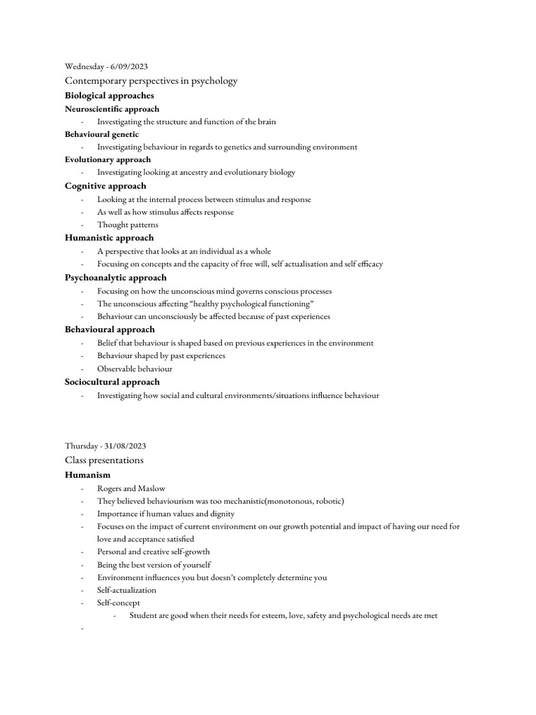 Introduction To Psychology Notes Pdf