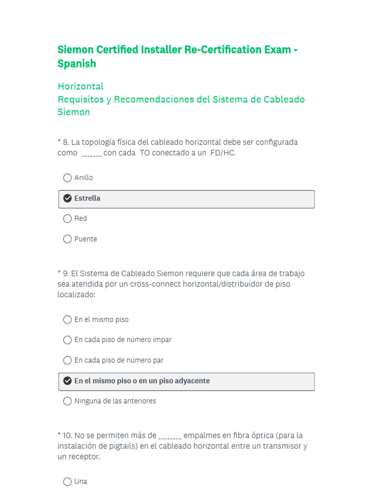 Examen de Recertificación Siemon | PDF | Industrias de servicio | Redes ...