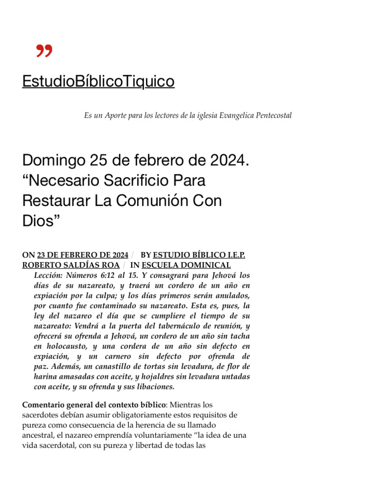Domingo 25 de Febrero de 2024.“Necesario Sacrificio Para Restaurar La Comunión C PDF