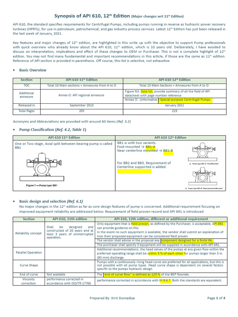Summary of api 610 12th edition pdf pump applied and