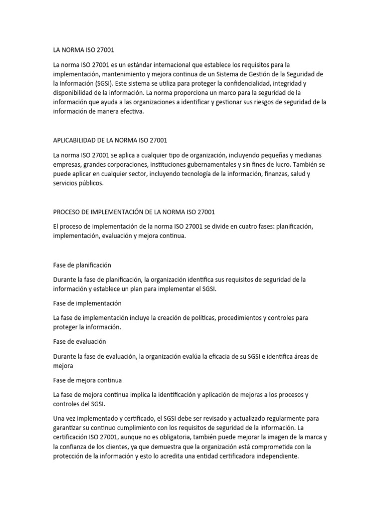 Implementación de la norma ISO 27001 | PDF | Seguridad de información ...