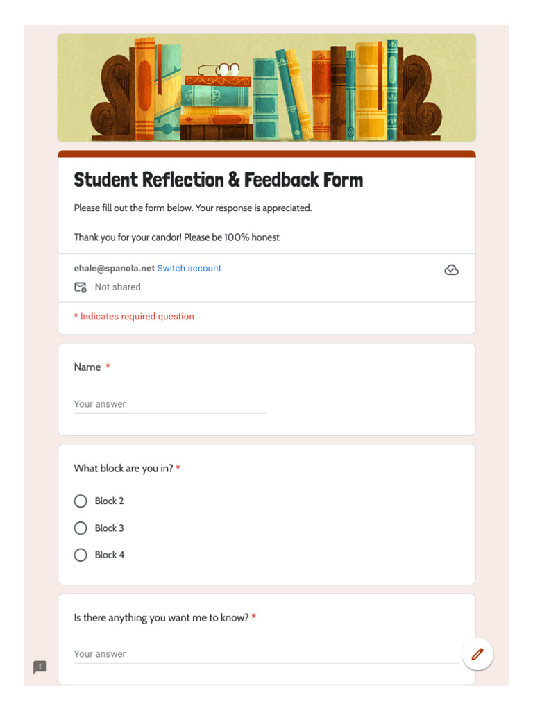 Student Reflection Feedback Form | PDF