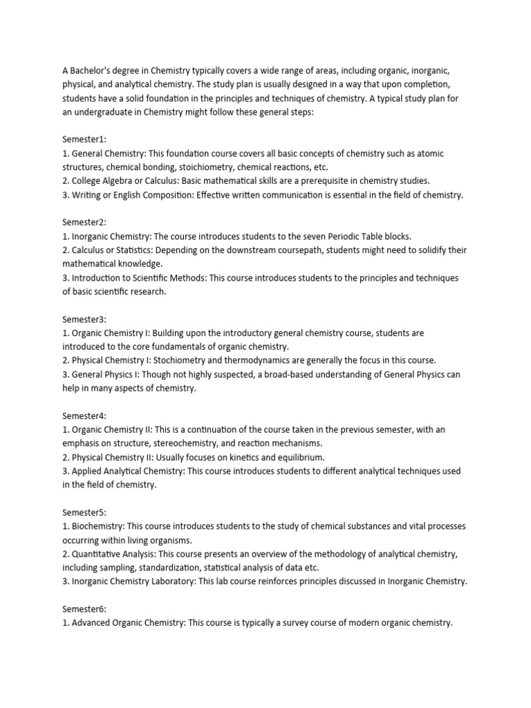 Chemistry Bachelor's Degree Study Plan | PDF | Chemistry | Analytical ...