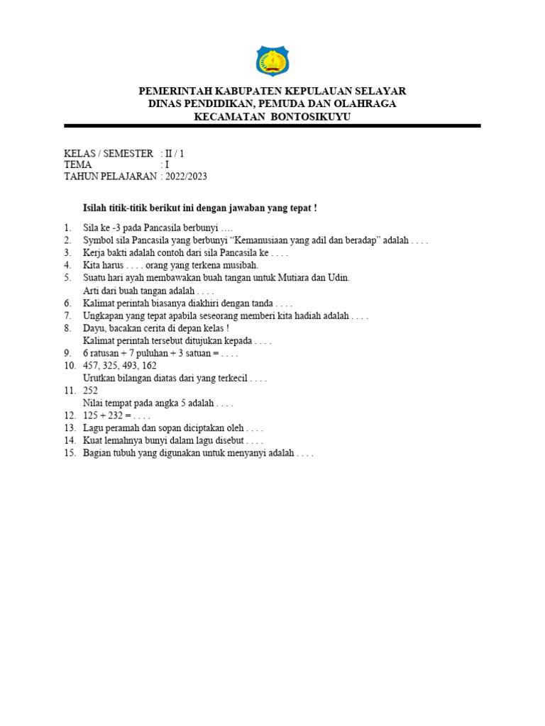 Kelas 2 Tema 1 | PDF