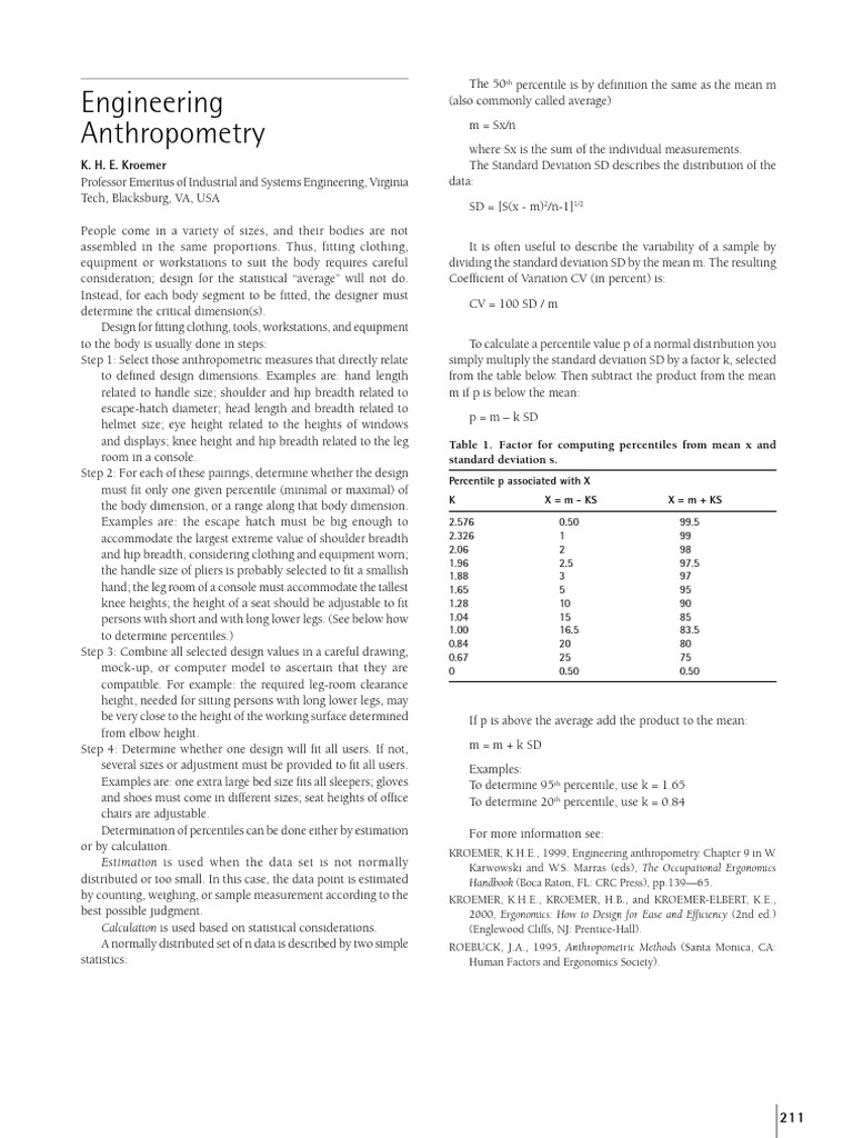 Engineering Anthropometry for Design | PDF | Standard Deviation ...