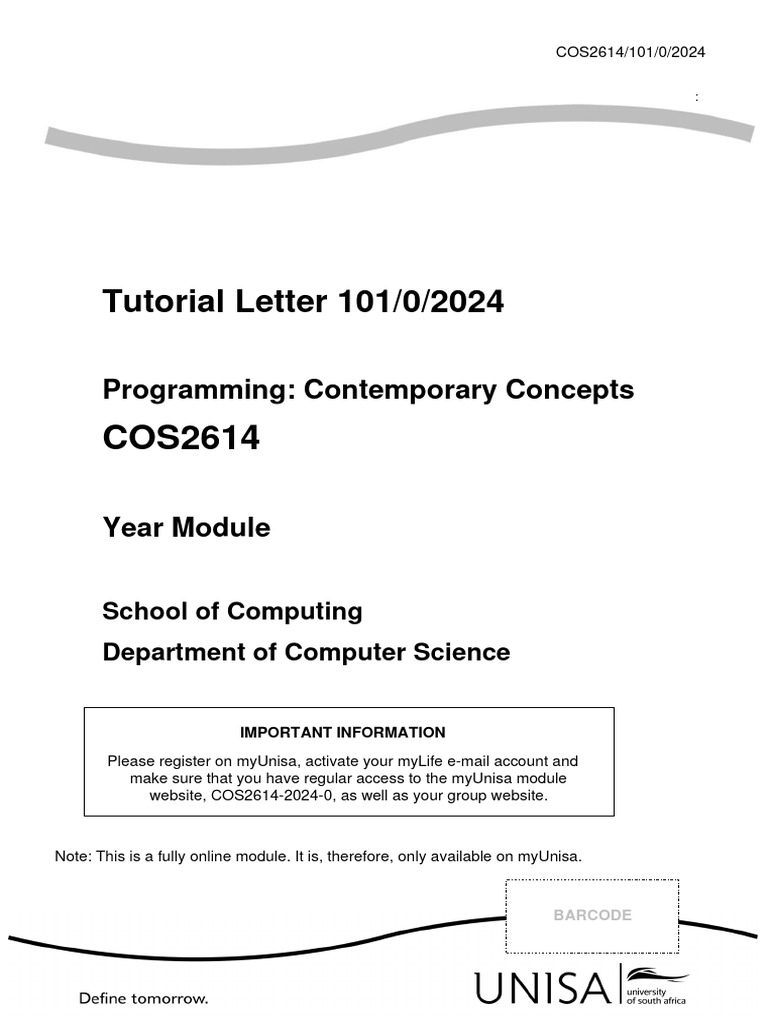 Tutorial Letter 101/0/2024: Programming: Contemporary Concepts | PDF ...