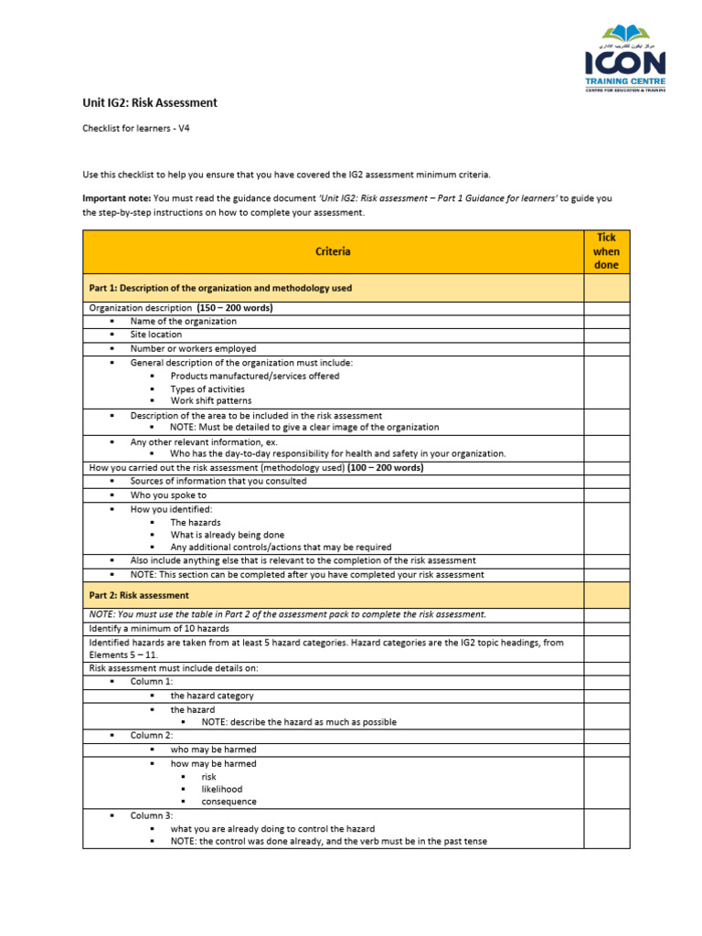 IG2 Risk Assessment Checklist Guide | PDF | Risk | International Labour ...