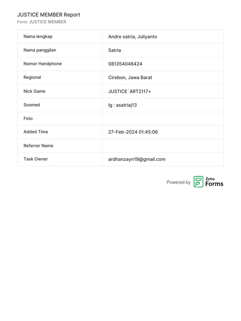 Justice Member Report: Andre Satria | PDF