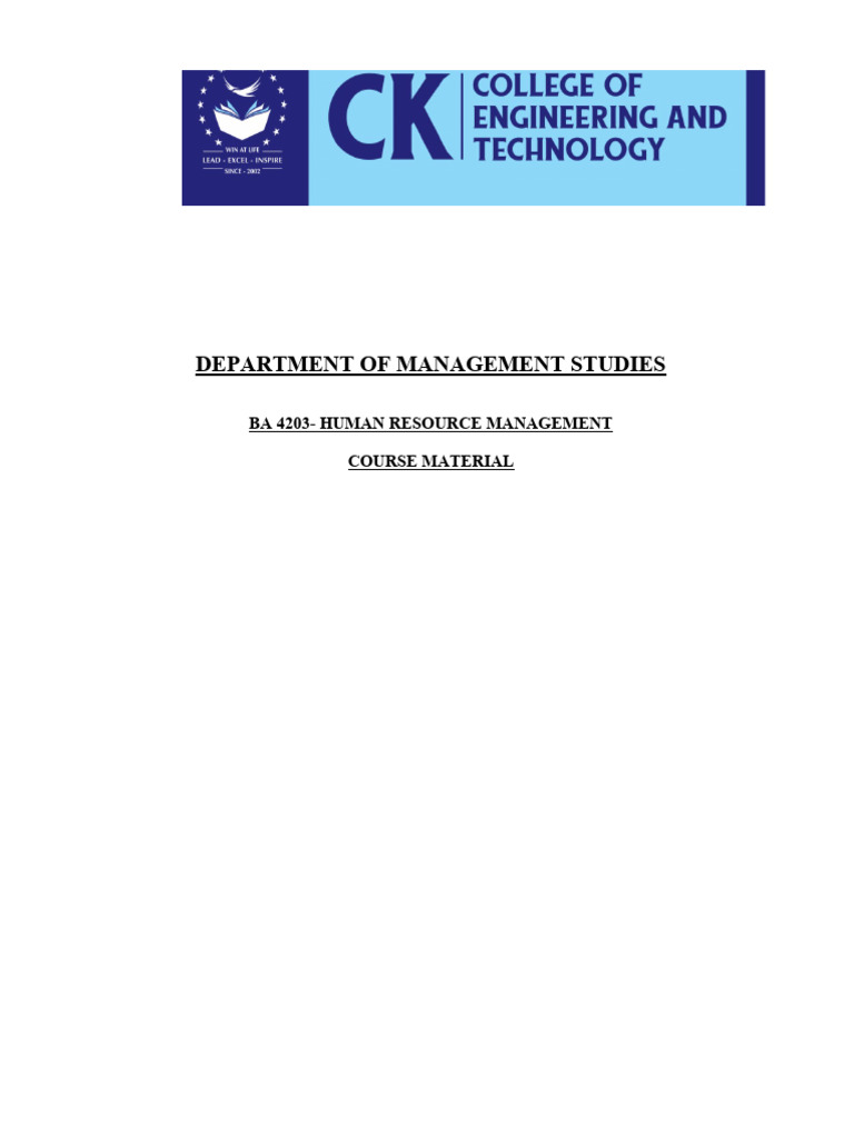 BA 4203 Human Resource Management Guide | PDF | Human Resources | Human ...