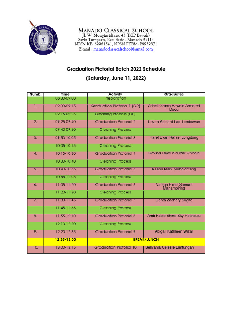 Graduation Pictorial Schedule 2021 2022 | PDF