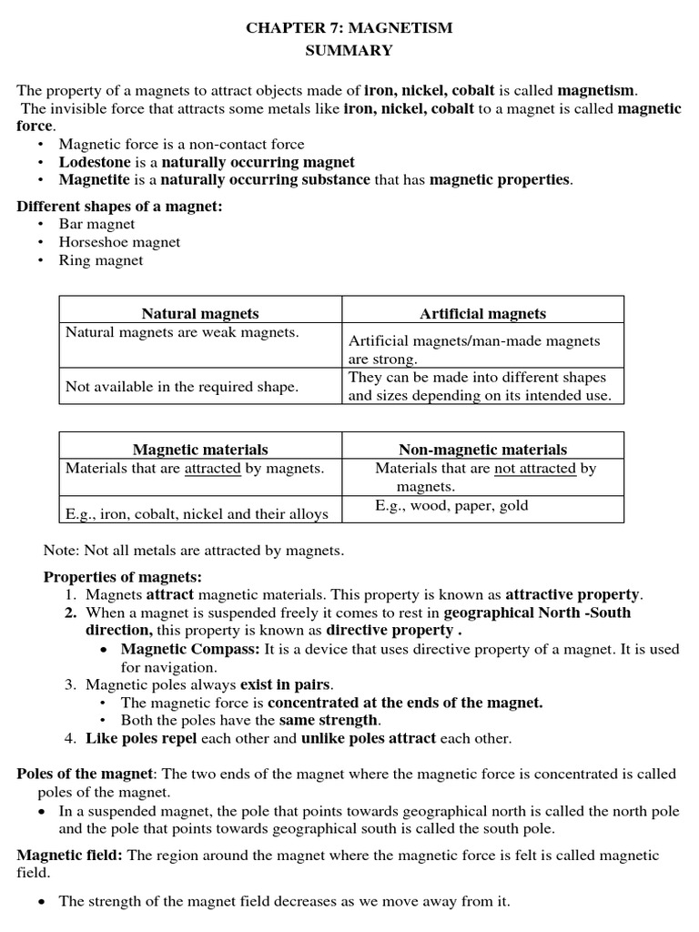 Physics_Magnetism Summary & Worksheet | PDF | Magnet | Magnetism