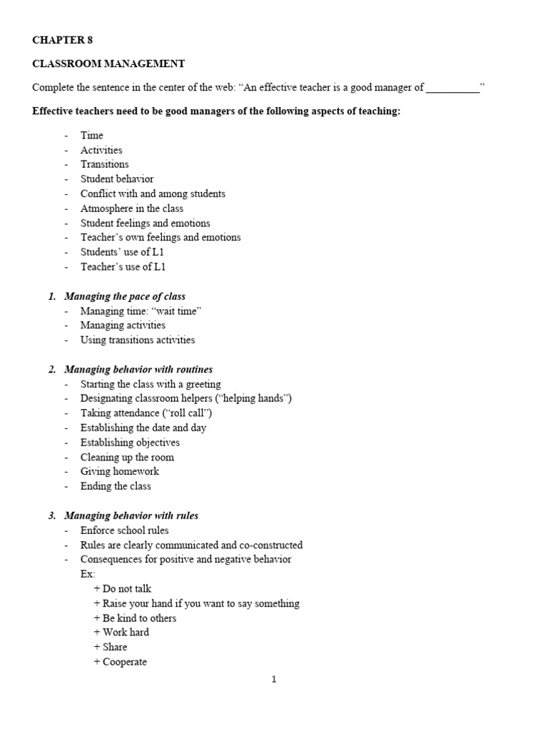 Week 2 Teyl Chapter 8 Classroom Management Pdf Classroom