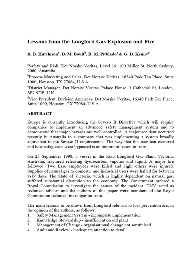 Lessons from the Longford Gas Disaster | PDF
