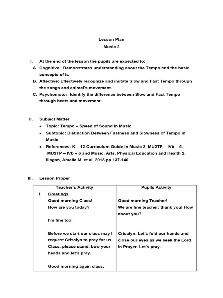Understanding Tempo in Music Class | PDF | Teachers | Tempo