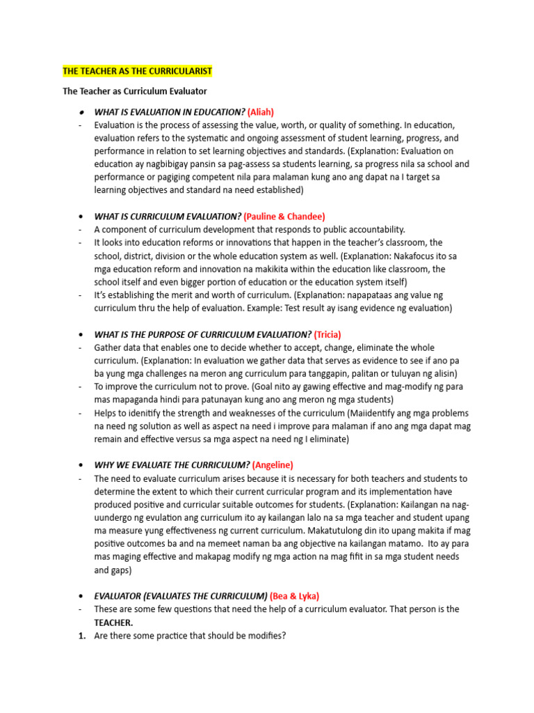Teacher as Curriculum Evaluator | PDF | Curriculum | Evaluation
