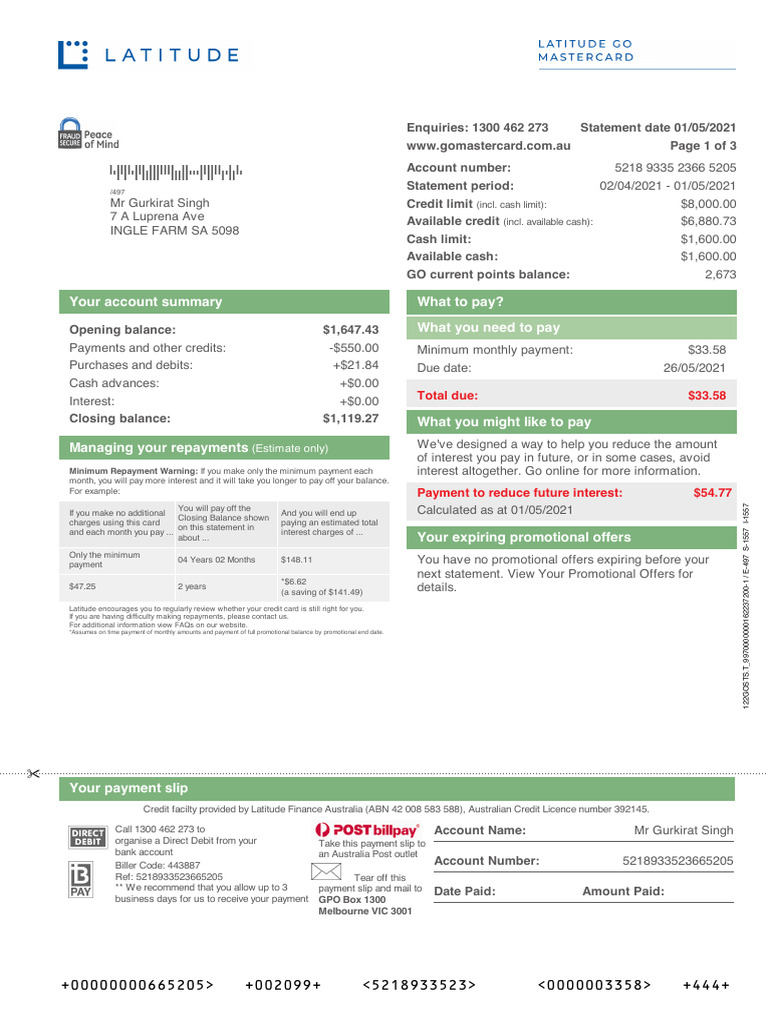 GO Mastercard Account Statement Summary | PDF
