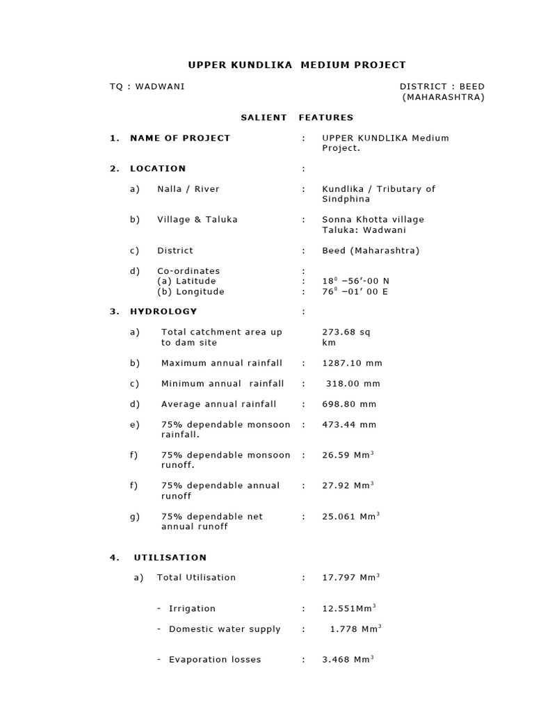 CWC Salient Features | PDF | Spillway | Water