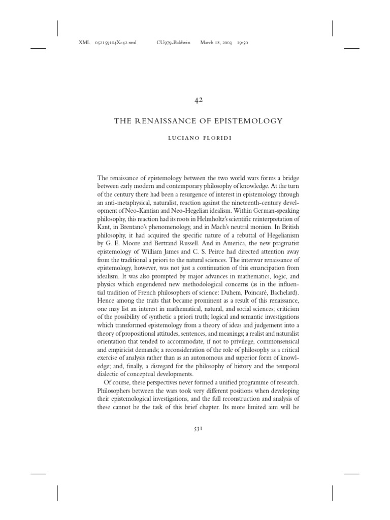 Renaissance of Epistemology Insights | PDF | Epistemology | Knowledge