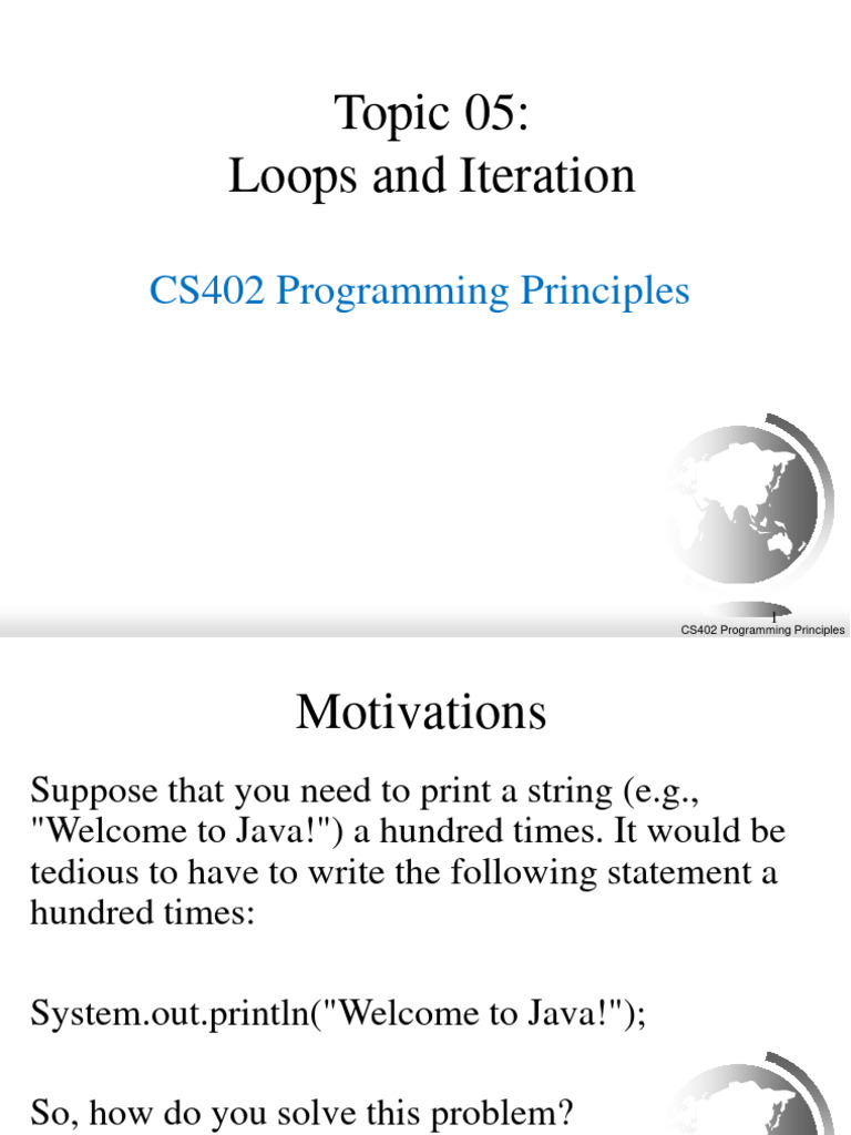Topic 05: Loops and Iteration: CS402 Programming Principles | PDF ...