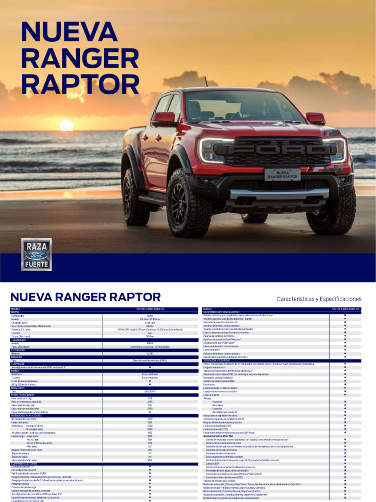 Far Ranger Raptor Ficha Tecnica 2023 PDF Tracción en las cuatro ruedas Transmisión automática