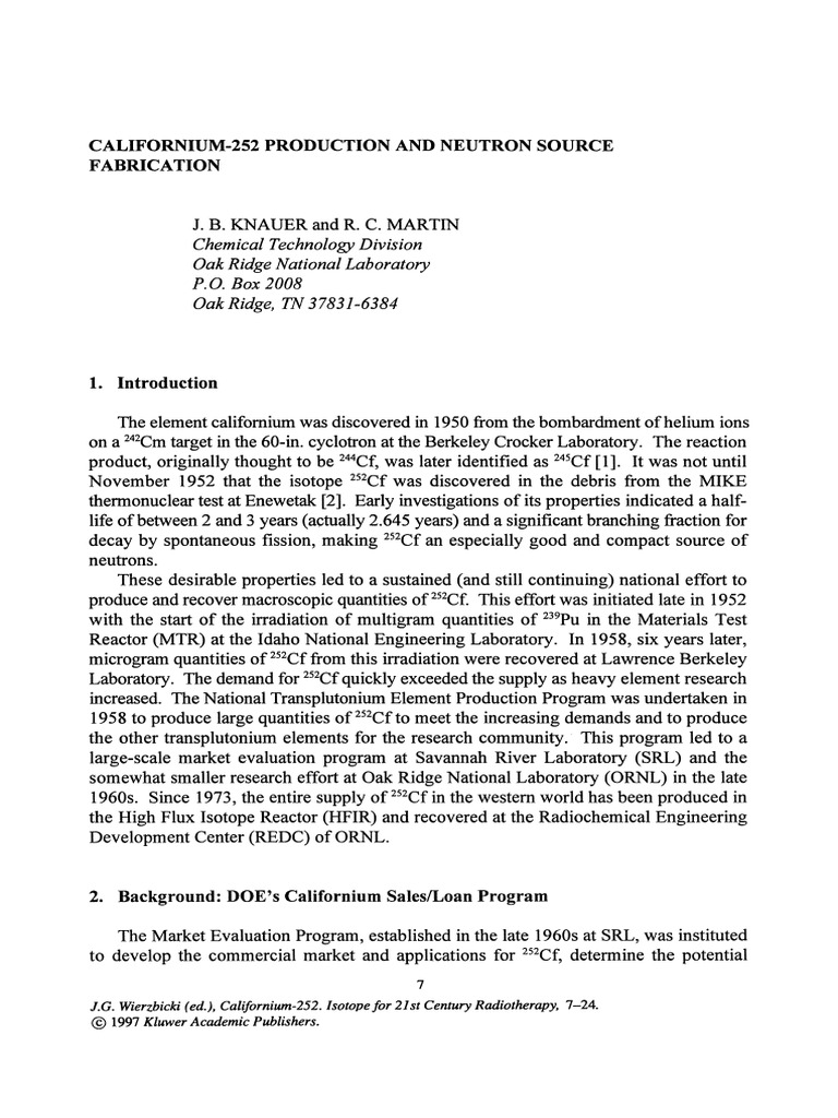 Californium-252 Production Overview | PDF | Nuclear Fission | Nuclear ...