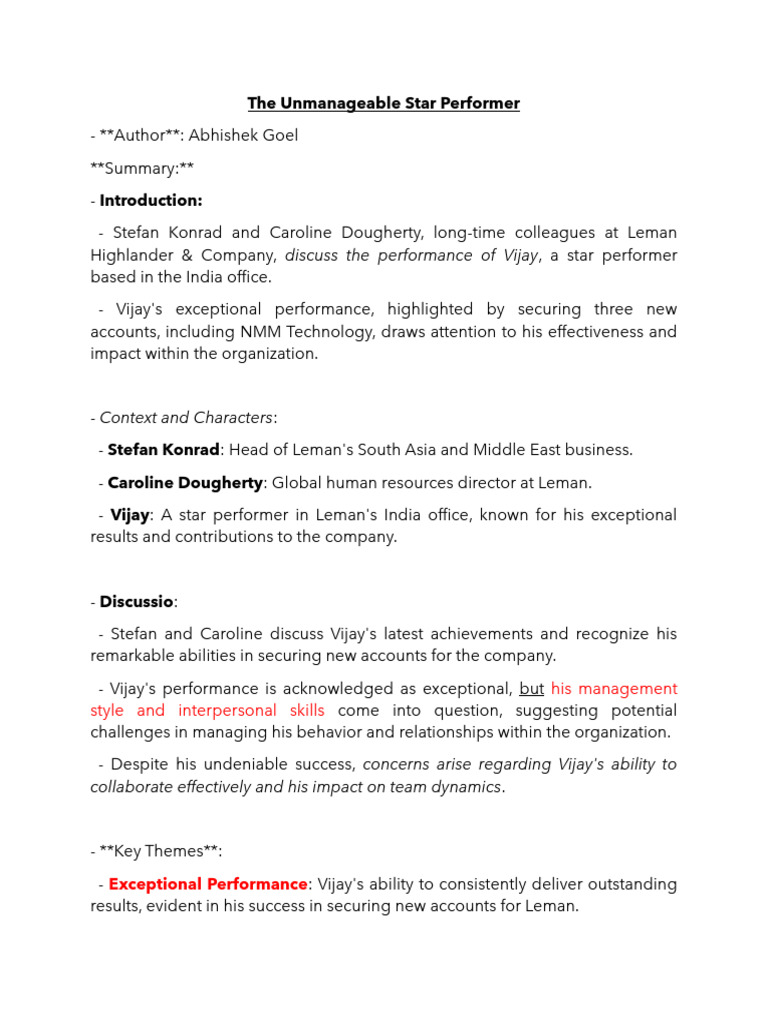 Managing the Unmanageable Star Performer | PDF | Leadership | Employee ...
