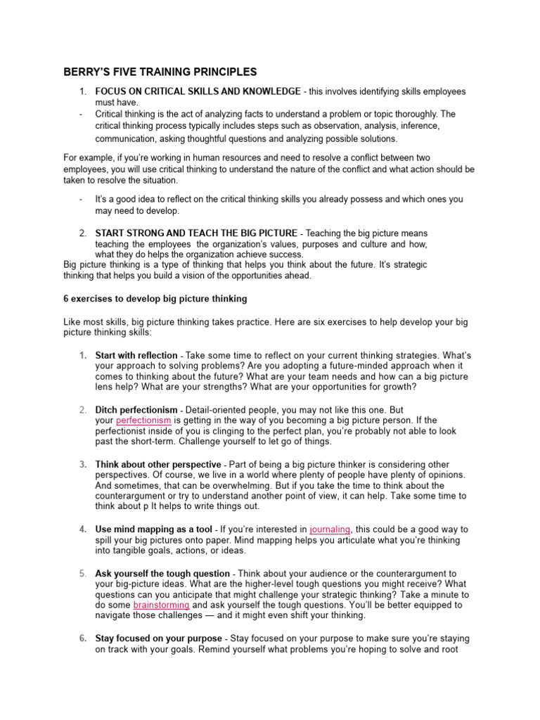 BERRY'S FIVE TRAINING PRINCIPLES | PDF | Thought | Critical Thinking