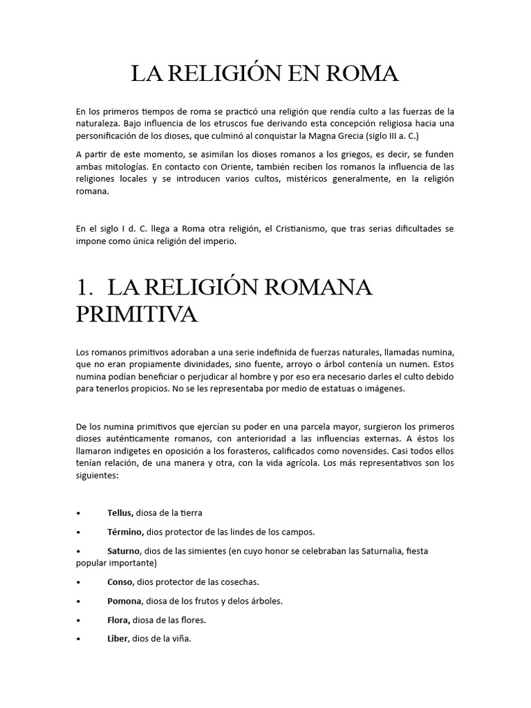 Religión en la Antigua Roma | PDF | imperio Romano | Mitología romana