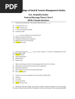 F&B Sem - 5 - Sample Question MCQs-1