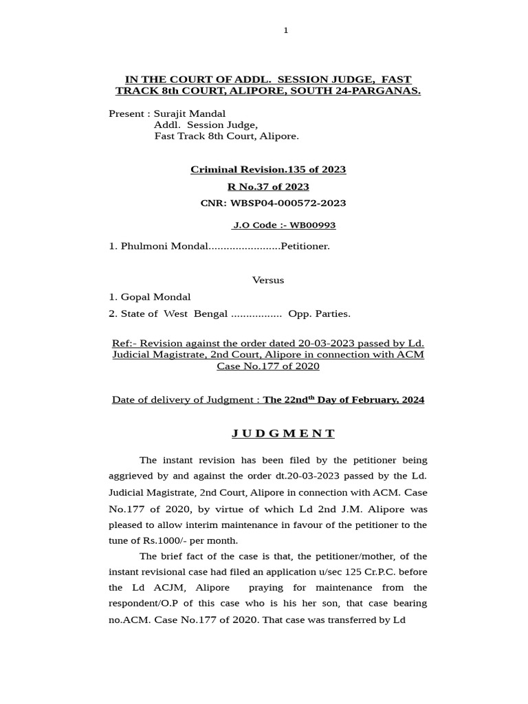 Maintenance Revision Case Alipore 2023 | PDF | Cost Of Living | Expense