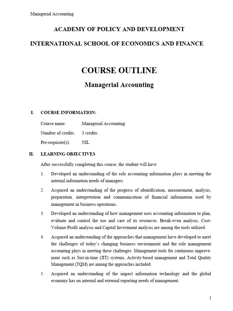 Syllabus - Managerial Accounting - APD - Revised | PDF | Management ...