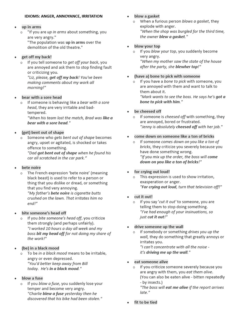 Idioms Anger Pdf Anger