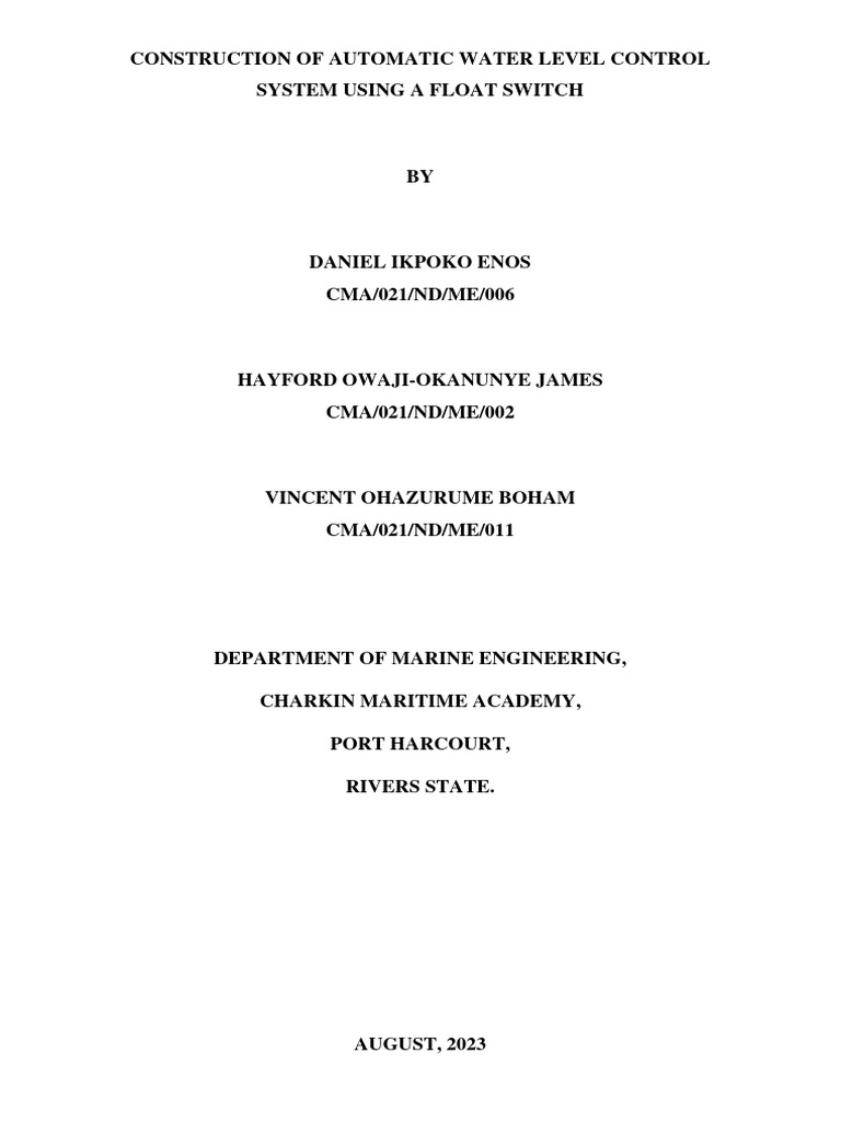 Construction of An Automatic Water Level Control System Using Float ...