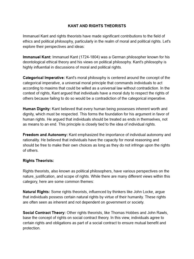 Kant's Ethics and Rights Theories Explained | PDF | Immanuel Kant ...