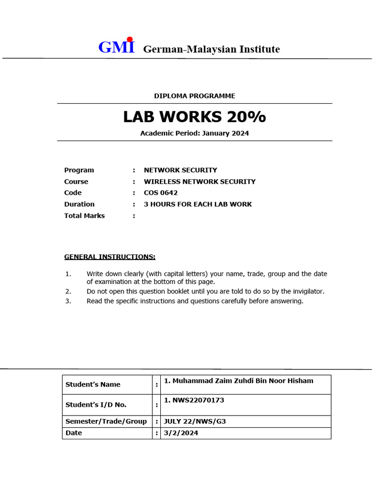 COS 0642 Lab Works Jan 2024 | PDF | Wireless Lan | Computer Network