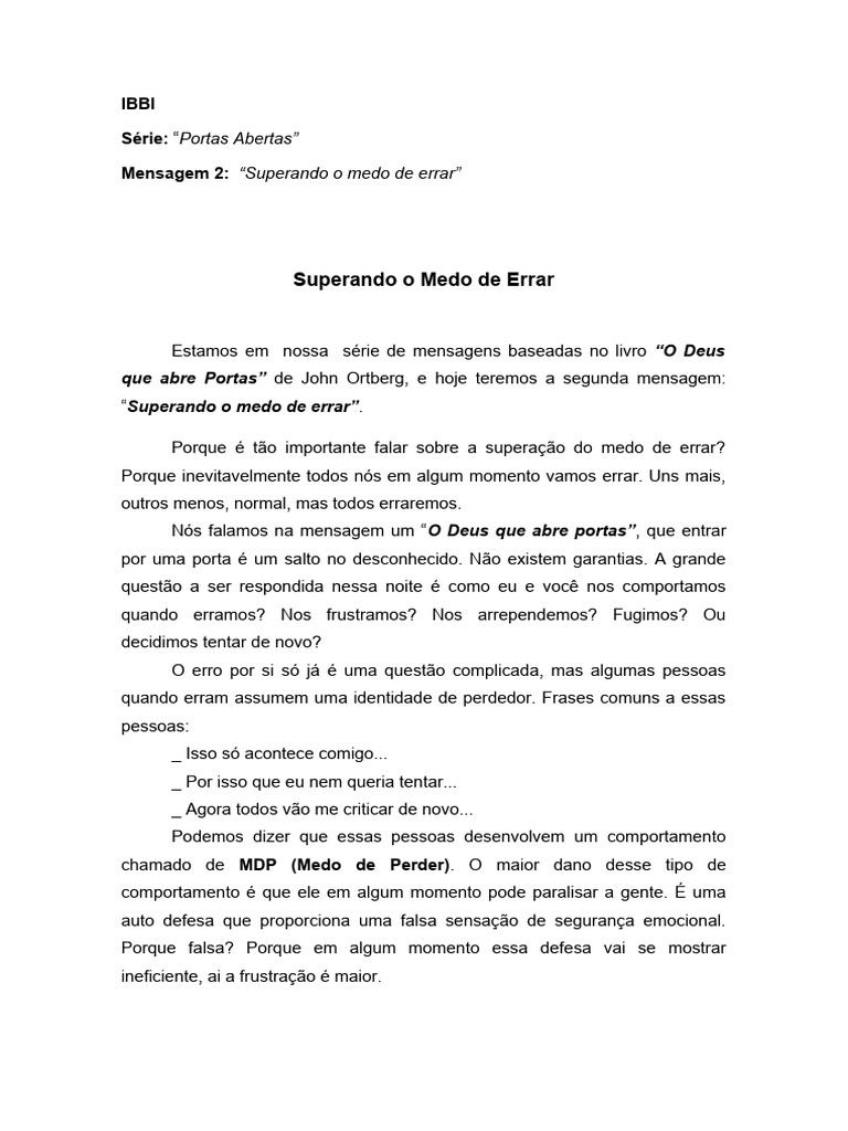 Superando o Medo de Errar na Vida | PDF | Livro de Ruth