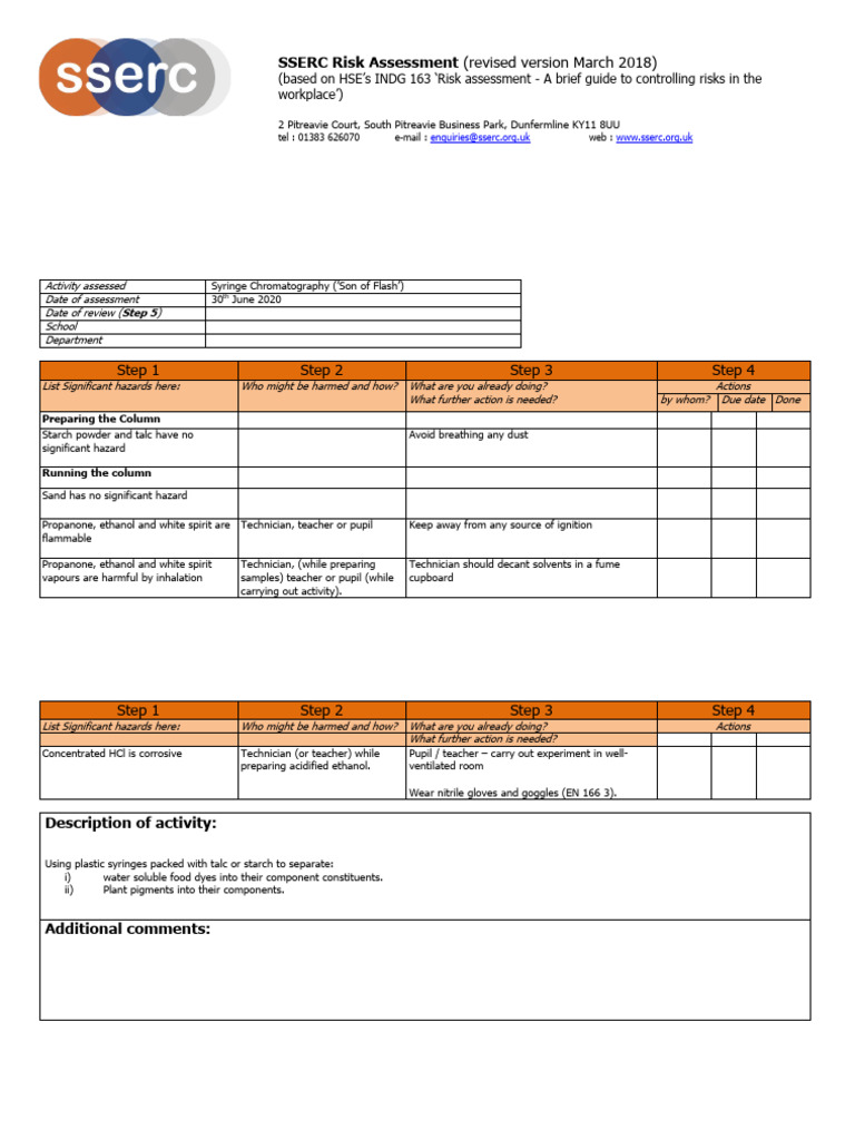 Syringe Chromatography Risk Assessment | PDF | Materials | Chemical ...