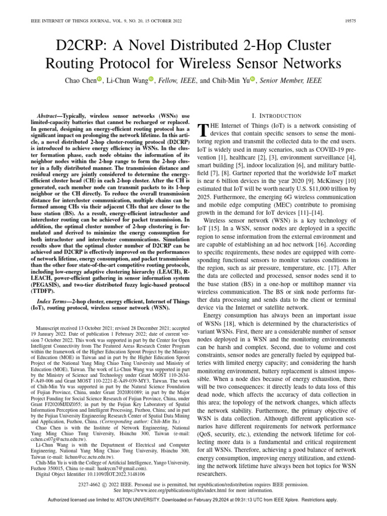 D2CRP A Novel Distributed 2-Hop Cluster Routing Protocol For Wireless ...