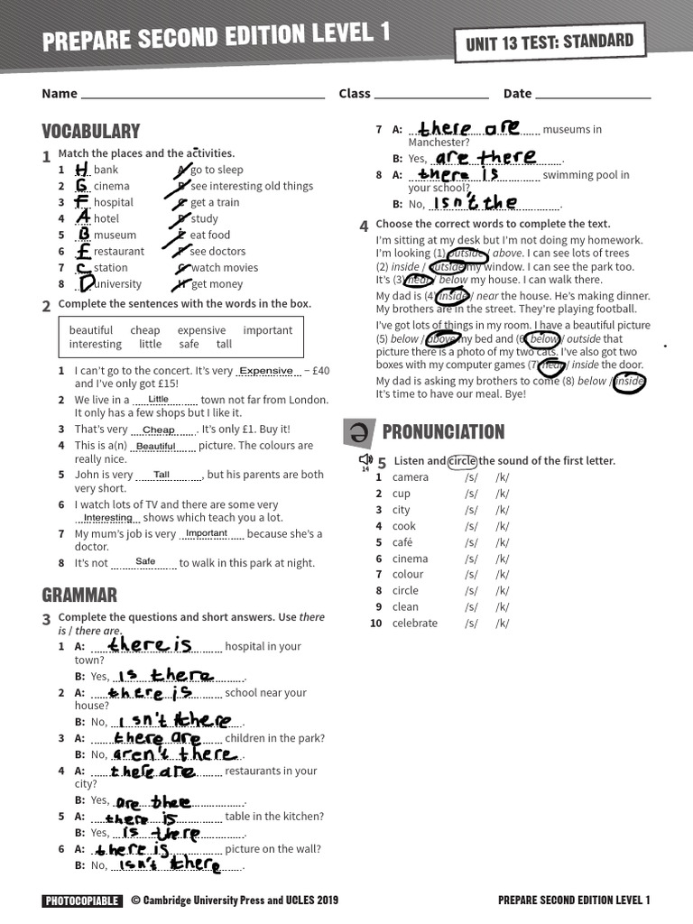 Vocabulary and Grammar Exercises Level 1 | PDF
