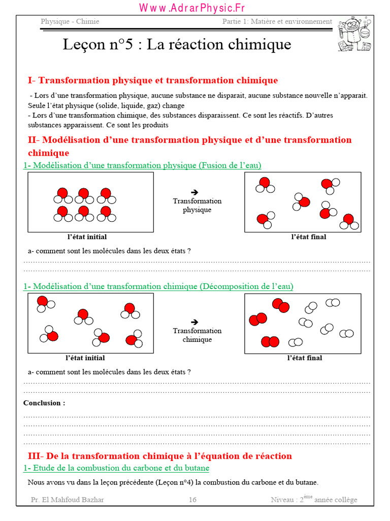 Cours 2 - Notion de Réaction Chimique | PDF | La combustion | Chimie, image size:768x1024